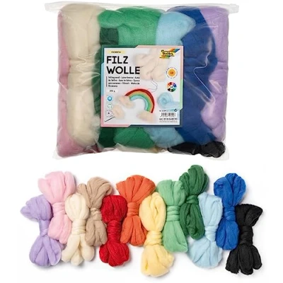 Afbeelding van folia Rainbow 52309 Viltwol, 12 stuks, sprookjeswol, ca. 350 g in zak, gesorteerd kleuren, ideaal voor het knutselen en vormgeven van figuren
