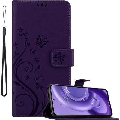 Afbeelding van Cadorabo Hoesje geschikt voor Motorola EDGE 30 NEO in Paars Beschermhoes bloemmotief met magnetische sluiting, standfunctie en kaartsleuven Book Case Cover Etui