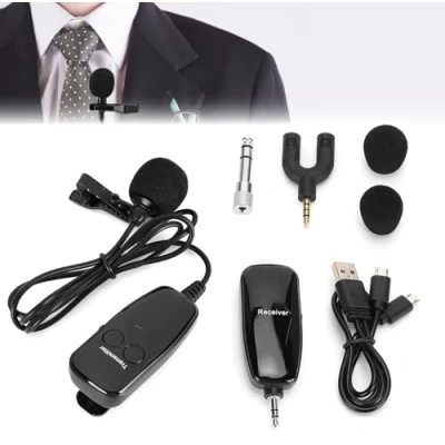 Afbeelding van draadloze microfoon, UHF Clip‑on Microfoon Spraakversterker Lavalier Zender Ontvanger (Lavalier microfoon)