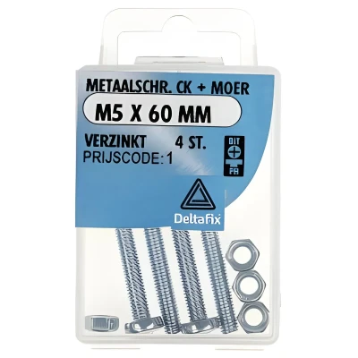 Afbeelding van Deltafix Metaalschroef verzinkt CK + Moer M5 x 60 mm 4 stuks