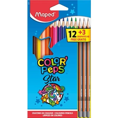 Afbeelding van 12x Maped kleurpotloden ColorPeps, kartonnen etui met 12 + 3 BlackPeps