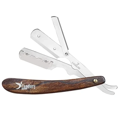 Afbeelding van Candure scheermes Professionele kapper Straight Edge Razors voor Scheren en Vormgeven Houten handvat Baard snor Scheerapparaten met één mes mesjes mannen volwassenen