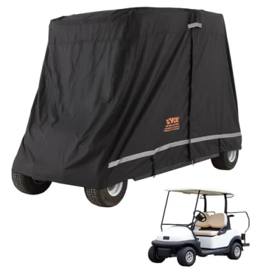 Afbeelding van VEVOR Zwarte regenhoes voor 4 persoons golfkar, 270 x 120 170 cm, 600D waterdicht, draagbare opberghoes met ritssluiting, geschikt de meeste golfkarren