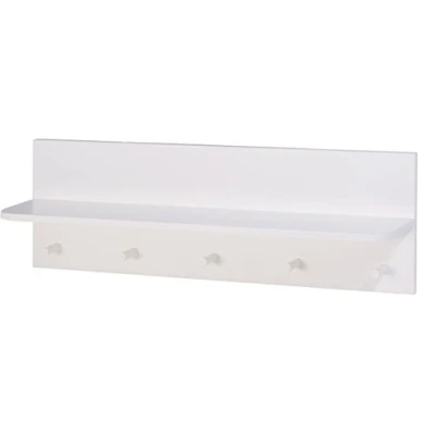 Afbeelding van Roba Wandrek Dreamworld 3, wandgarderobe met 5 haken in wit, kindergarderobe legplank 90 cm, wandplank voor babykamer, kinderkamer en tienerkamer