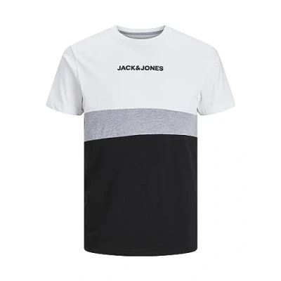 Afbeelding van JACK &amp; JONES ESSENTIALS gestreept regular fit T shirt JJEREID wit/zwart/grijs