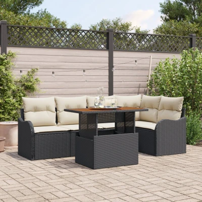 Afbeelding van vidaXL 6 delige tuinset met kussens in zwart poly rattan en acacia