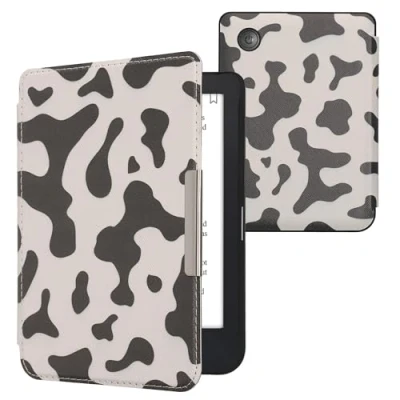 Afbeelding van kwmobile E reader hoesje geschikt voor Kobo Clara 2E hoes flip case met magnetische sluiting Ereader cover Koeien Patroon design in zwart / wit