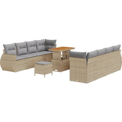 Afbeelding van vidaXL 11 Delige Tuin Sofa Set met Kussens Beige Poly Rattan Acacia