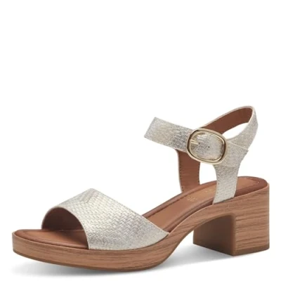 Afbeelding van Jana Softline 8 28374 42 938 Gold Comb Platte comfortabele extra brede alledaagse schoen feestelijke elegante sandalen met hak, 37 EU breed, Gouden kam, Breed