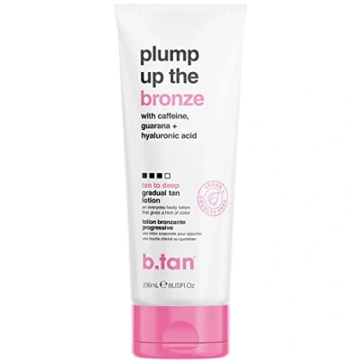 Afbeelding van b.tan Daily Moisturizing &amp; Skin Plumping Self Tanning Lotion Plump Up the Bronze Everyday Glow Ontwikkel een diepe, donker gebronsde gloed, doordrenkt met hyaluronzuur voor volle, sappige huid, 8 Fl Oz