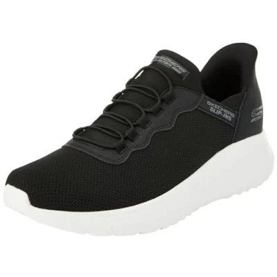 Afbeelding van Skechers Heren Bobs Squad Chaos Daily Hype Slip On, Zwart Gebreid Wit Trim, 47.5 EU