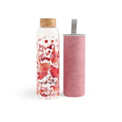 Afbeelding van waterdrop® Water Bottle Glass Glazen Fles 600 ml Met neopreen deksel en hermetische sluiting Vaatwasmachinebestendig BPA vrij Milieuvriendelijk herbruikbaar