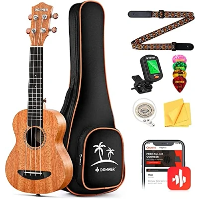 Afbeelding van Donner Sopraan Ukelele Beginner Kit 21 inch Starter Mahonie Volwassen Hawaii Gitaar met Online Les (DUS 100)