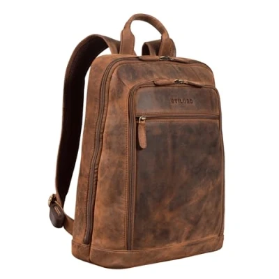 Afbeelding van STILORD &#039;Watson&#039; Laptop Rugzak 15,6 inch Lederen Dagrugzak Grote Vintage Business Kantoorzakken XL in Echt Leder, Kleur:sepia bruin