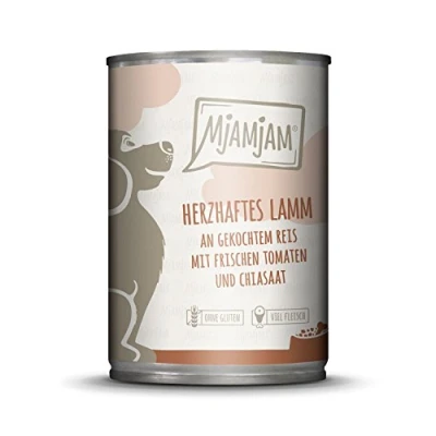 Afbeelding van MjAMjAM Premium natvoer voor honden, stevig lam aan gekookte rijst met verse tomaten, 1 verpakking (1 x 400 g), natuurlijk extra veel vlees