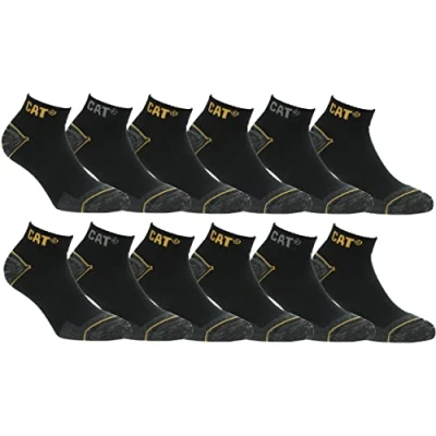 Afbeelding van Caterpillar Work Sneaker 12 paar werksokken voor heren, enkelhoogte, veiligheidsschoenen versterkt op hiel en teen met versterkte inslag garens van uitstekende kwaliteit (Zwart, 43 46)
