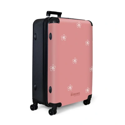 Afbeelding van NoBoringSuitcases.com® Koffer groot Reiskoffer lichtgewicht Roze achtergrond met witte bloemen Rolkoffer 4 wielen Grote trolley XL 98 liter bagage