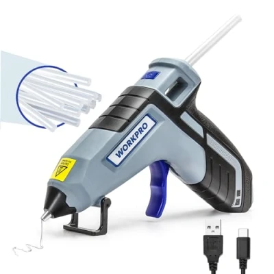 Afbeelding van WORKPRO Oplaadbaar Lijmpistool 3,6 V, Snoerloos met 2600 mAh Batterij en 20 Lijmsticks (7 * 100 mm), Automatische Uitschakeling, Snelle Opwarming van s voor Knutselen