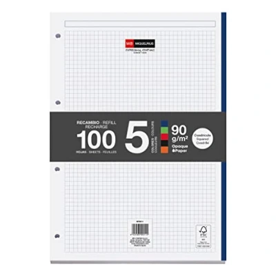 Afbeelding van Miquelrius Navulblok, losse vellen, 5 strepen, 100 geruite vellen à mm, A4, papier 90 g/m², 4 gaten