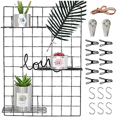Afbeelding van WUZILIN Wandrooster, zwart, wanddecoratie, multifunctionele rasterwand, doe het zelf metalen rooster, fotowand, memobord voor keuken, kantoor enz., 45 x 65 cm