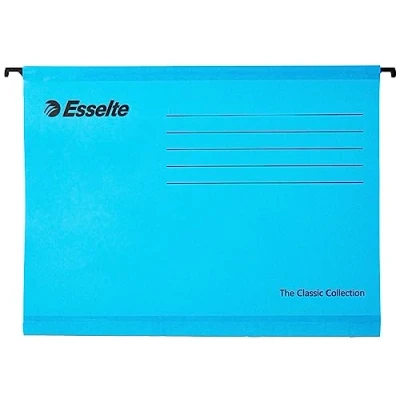 Afbeelding van Esselte Klassieke versterkte ophangmap met bindstrip, A4, verpakking van 10, tabs inbegrepen, blauw, 93130
