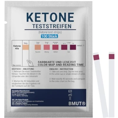 Afbeelding van Ketose teststrips, 100 stuks, ketontest voor effectieve keto voeding en dieet, urine, ketosticks