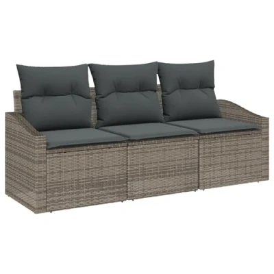 Afbeelding van vidaXL 3 Delige Tuin Eettafel Set met Kussens Grijs Poly Rattan