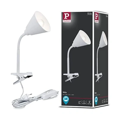 Afbeelding van Paulmann 95431 klemlamp Vitis met flexarm rond max. 20 watt lamp snoerschakelaar wit metaal, kunststof E14