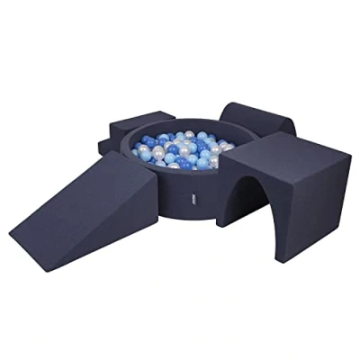 Afbeelding van KiddyMoon Schuimspeelplaats Met Rond Ballenbad (300 Ballen) Ballenbakken Voor Baby&#039;s Speelbad Hindernisbanen, Donker Blauw:Babyblue/Blauw/Parel