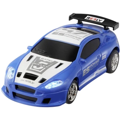 Afbeelding van Reely 1:64 RC auto Elektro Straatmodel Mini Racer Blauw wit Brushed Achterwielaandrijving RTR 2,4 GHz Incl. accu en lader, Met lichteffect