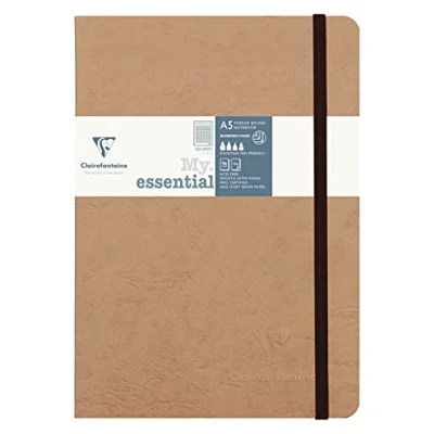 Afbeelding van Clairefontaine 793423C Age Bag Collectie Tabak Elastisch Gebonden Notitieboek My.Essential A5 14,8x21cm 192 Genummerde Pagina&#039;s Vierkante Ruitjes Ivoor Papier 90g Glanzende Karton, Lederen Kaft