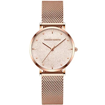 Afbeelding van rorios Mode dameshorloges roestvrij staal sterrenhemel wijzerplaat horloges voor vrouwen dameshorloge, roze goud, armband