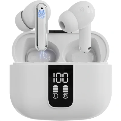 Afbeelding van Strex Draadloze Oordopjes Active Noise Cancelling LED Display Oortjes Bluetooth Draadloos 5.3 Wit