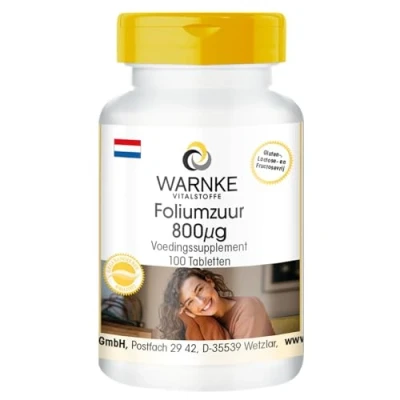 Afbeelding van Foliumzuur 800µg veganistisch &amp; hoog gedoseerd Vitamine B9 100 tabletten Warnke Vitalstoffe Duitse apothekerskwalitei