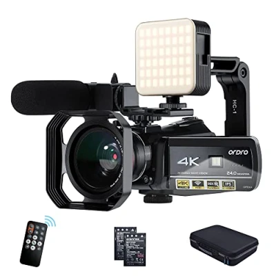 Afbeelding van ORDRO 4K Videocamera Camcorder Full HD 1080P 60FPS Vlogcamera Voor YouTube 30X Digitale Zoom 3.1&quot; IPS scherm met Microfoon, LED Licht, Camerastandaard en Draagtas