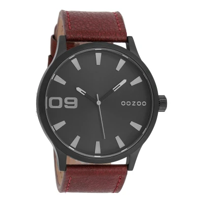 Afbeelding van OOZOO Timepieces Zwarte horloge met bruine leren band C8532