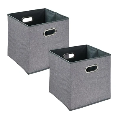 Afbeelding van Relaxdays opbergmand stof set van 2 grijs vierkant kastmand linnen opvouwbaar