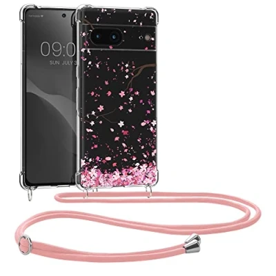 Afbeelding van kwmobile telefoonhoesje geschikt voor Google Pixel 7 Hoesje met telefoonkoord Back cover smartphone Case in poederroze / donkerbruin transparant