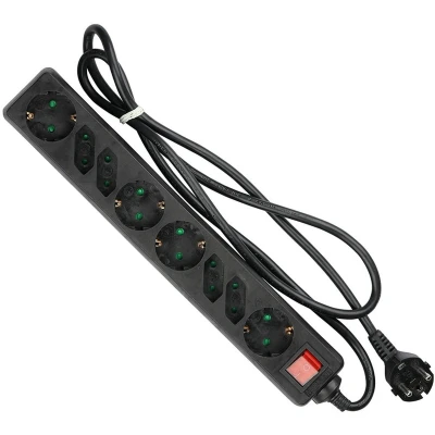 Afbeelding van V TAC VT 1118 2 Adapters &amp; stopcontacten Verlengstekkerdozen Schakelaar IP20 Zwart 1,5m Draad 8 Richtingen