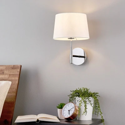 Afbeelding van Lucande Wandlamp 1licht stof, metaal H: 33 cm E27 wit, chroom