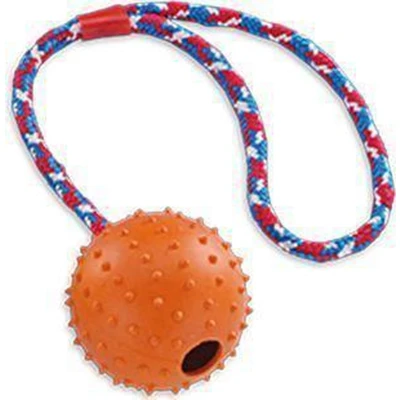 Afbeelding van Nobby rubber bal met touw plus bel mix 7 cm