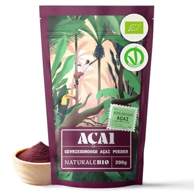 Afbeelding van Biologisch Acai Bessenpoeder Gevriesdroogd 200 gram. Geproduceerd in Brazilië, Freeze Dried, Rauw en gewonnen uit het vruchtvlees van de açaíbes. NaturaleBio