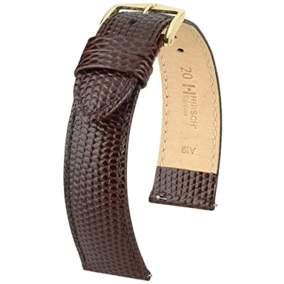 Afbeelding van HIRSCH Uhren Armband Rainbow echte kalfsleer met hagedis in reliëf voor dames en heren bruin 20 mm
