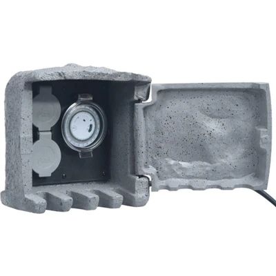 Afbeelding van Buitenstopcontact 2 ingangen met timer polyresin grijs
