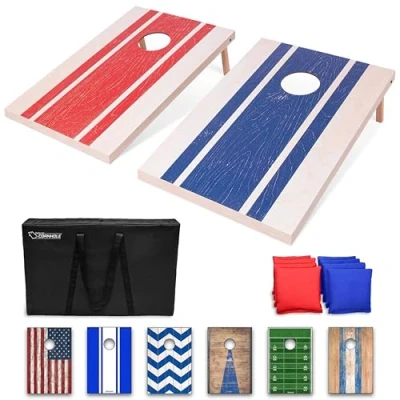 Afbeelding van GoSports Wood Design Cornhole Game Set Inclusief twee planken, 8 zitzakken en draagtas, rood, blauw, 3&#039;x2&#039;