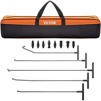 Afbeelding van VEVOR Staven Dent Removal Kit, 13 stuks schilderloos deuken reparatie gereedschap, 5 roestvrijstalen stangen, 8 tapper koppen, professioneel hageluitdeuken gereedschap voor kleine