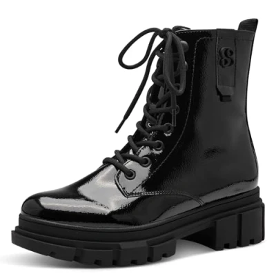 Afbeelding van s.Oliver Dames Lace Boot Flat 5 25214 41 Enkellaarsjes, zwart (patent), 39 EU