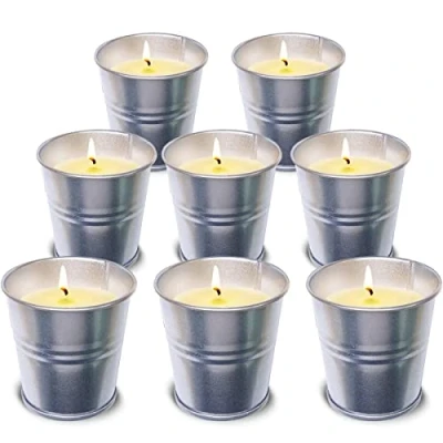 Afbeelding van Topsics citronella kaars buiten, 8 stuks kaarsenset, natuurlijke sojawaskaarsen met citroengrasgeur, 2,5 oz citronellakaarsen voor tuin, terras, picknick, camping