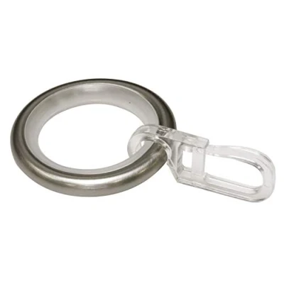 Afbeelding van Gardinia Gordijnringen met glij inzetstuk en gordijnhaak, metaal, voor Ø16 mm, rvs look, 10 stuk