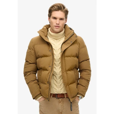 Afbeelding van Superdry Mannen Korte Everest Pufferjas met Capuchon Bruin Grootte: Xxxl